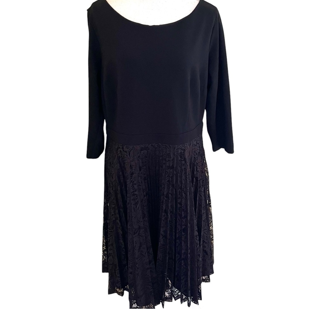 Talbots Black Aline Dress with Knit Bodice and Pleated Lace Skirt 16